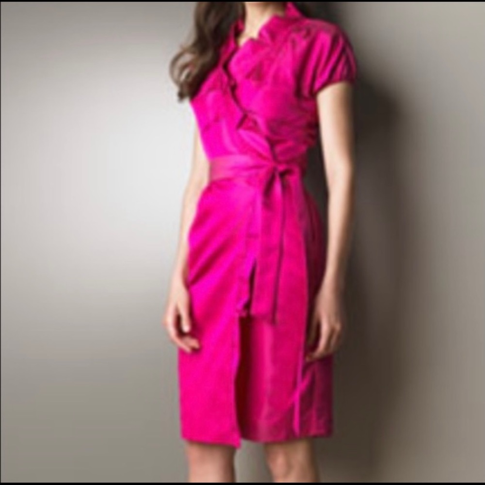 DVF Pink Silk Faille Wrap Dress (Sz 10)